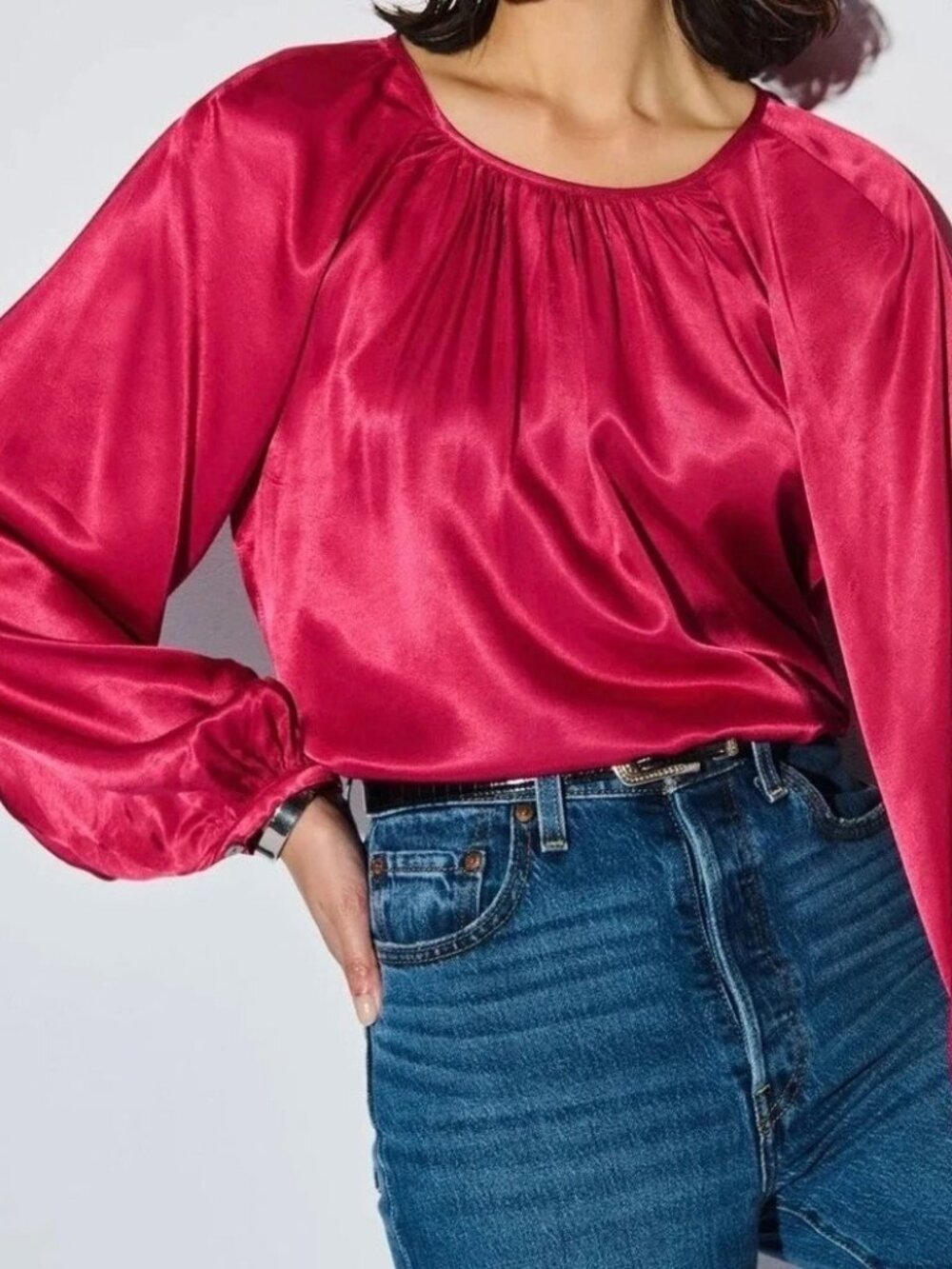 Nation LTD Blouse Eveline Satin Pink Red Raspberry Jam (S) NWT